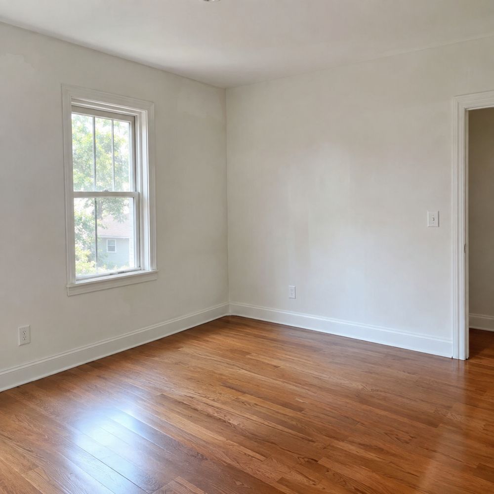 Empty room with plain white walls before wallpaper installation